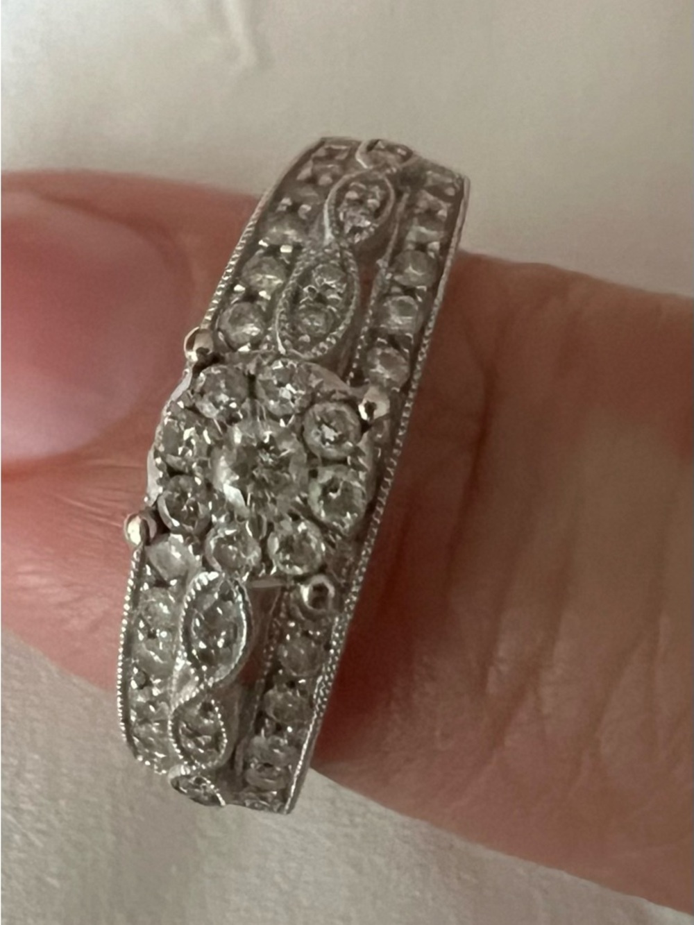 Valued at $3000 Diamond 10k White Gold size 7 Wedding Band Ring